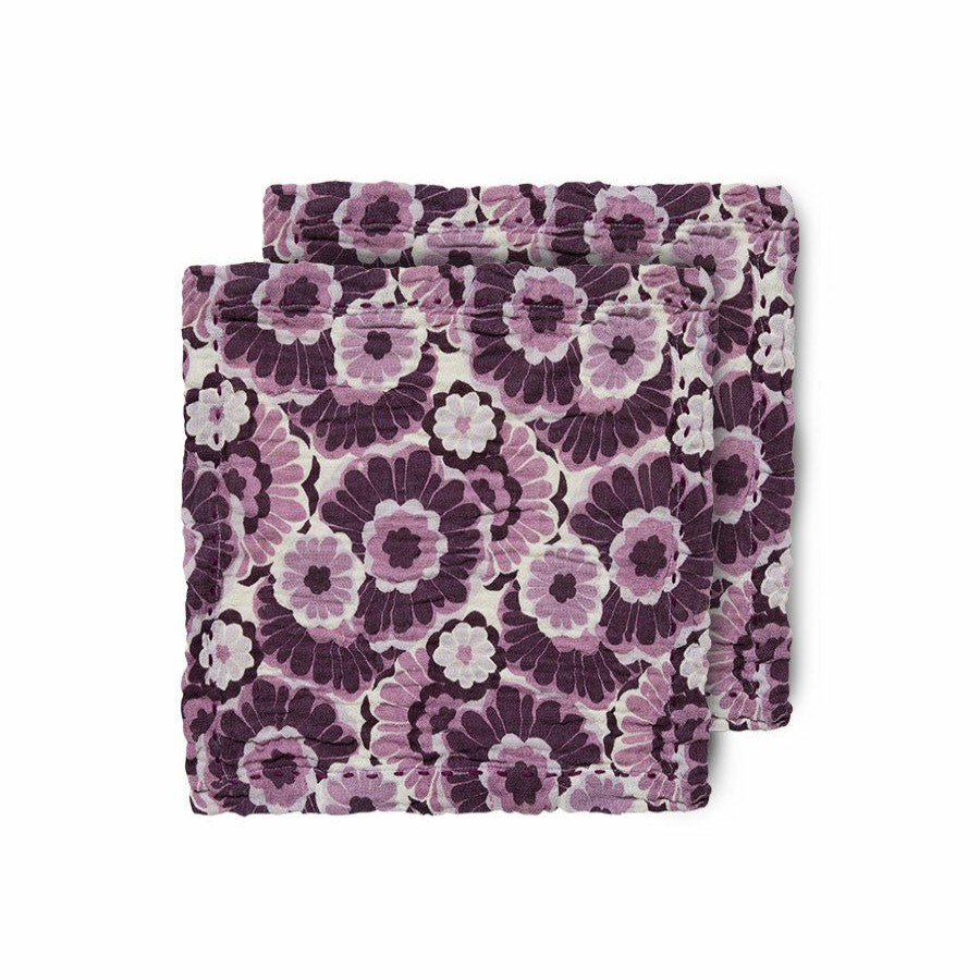 Kitchen & Tableware HKLiving | Cotton Napkins Floral Burgundy (Set Of 2)