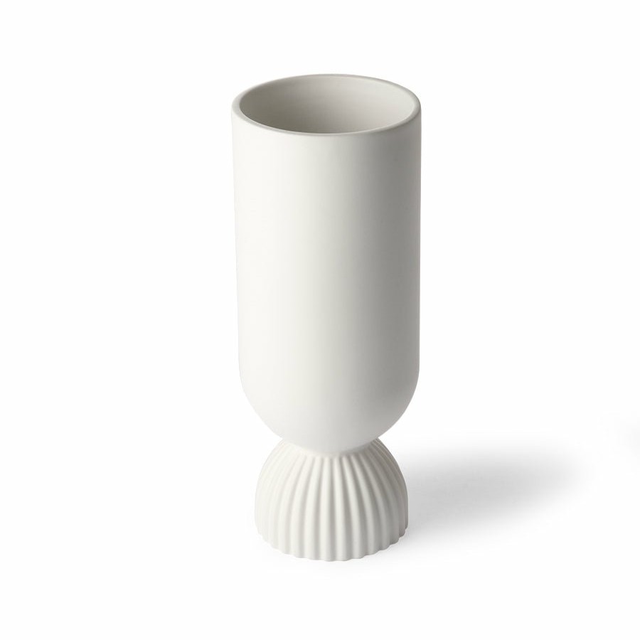 Home Decor HKliving | Ceramic Flower Vase Ribbed Base White